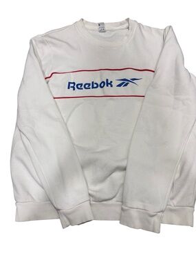 Vintage Reebok White Crewneck Sweatshirt with Red and Blue Logo